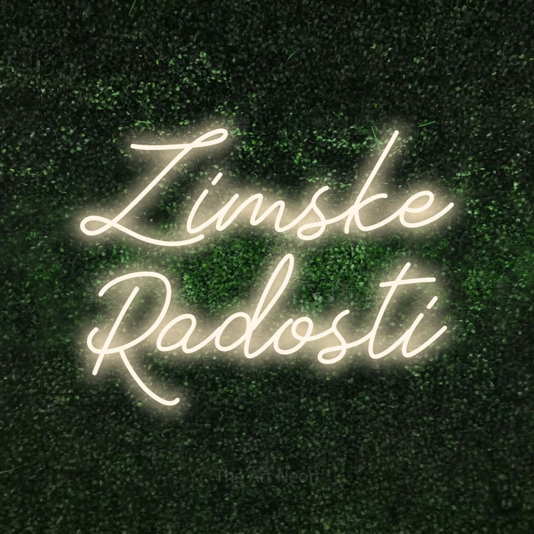 LED neon sign reading “Zimske Radosti”, arranged in two lines.