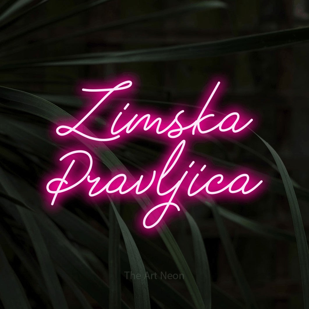 LED neon sign reading “Zimska Pravljica”, arranged in two lines.