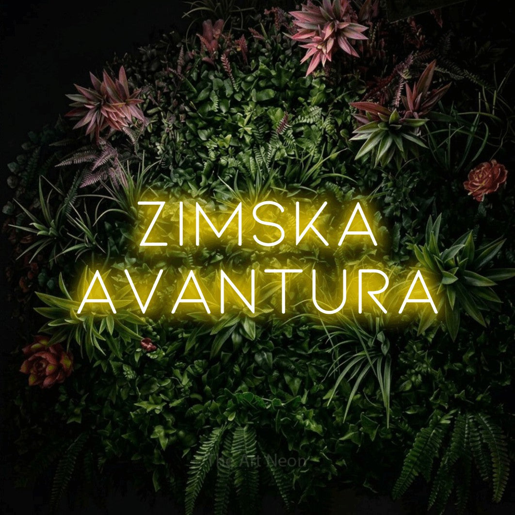 LED neon sign reading “Zimska Avantura”, arranged in two lines.