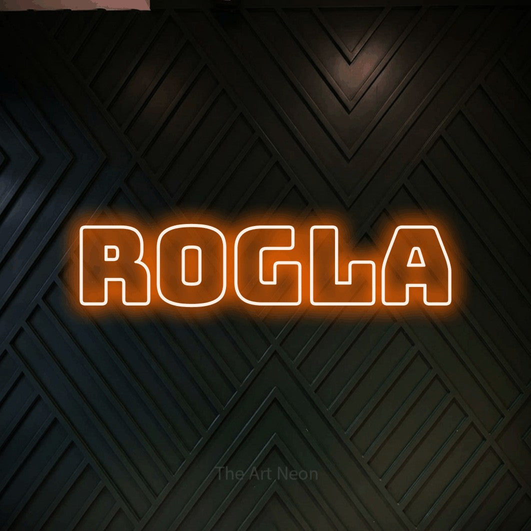 LED neon sign reading “Rogla”, arranged in a single line.