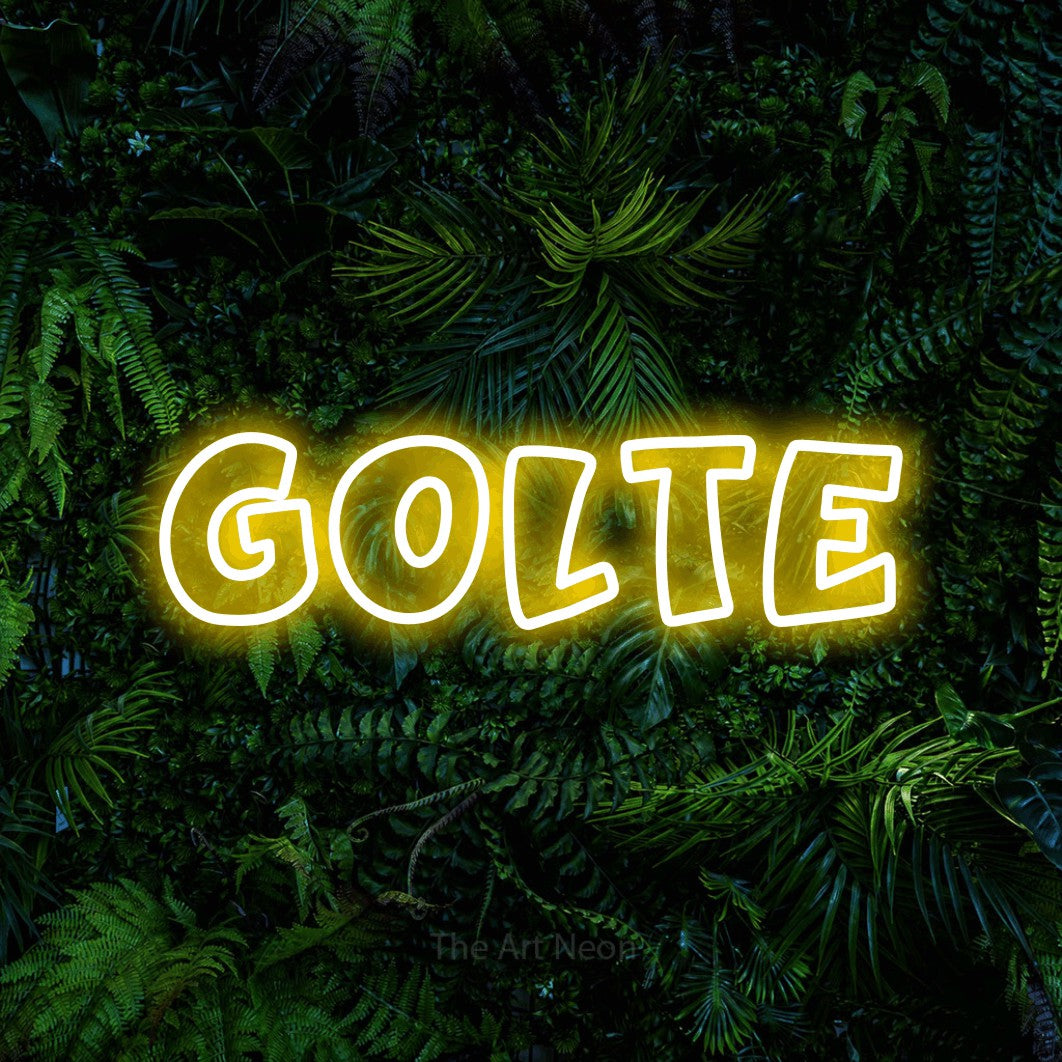 LED neon sign reading “golte”, arranged in a single line.