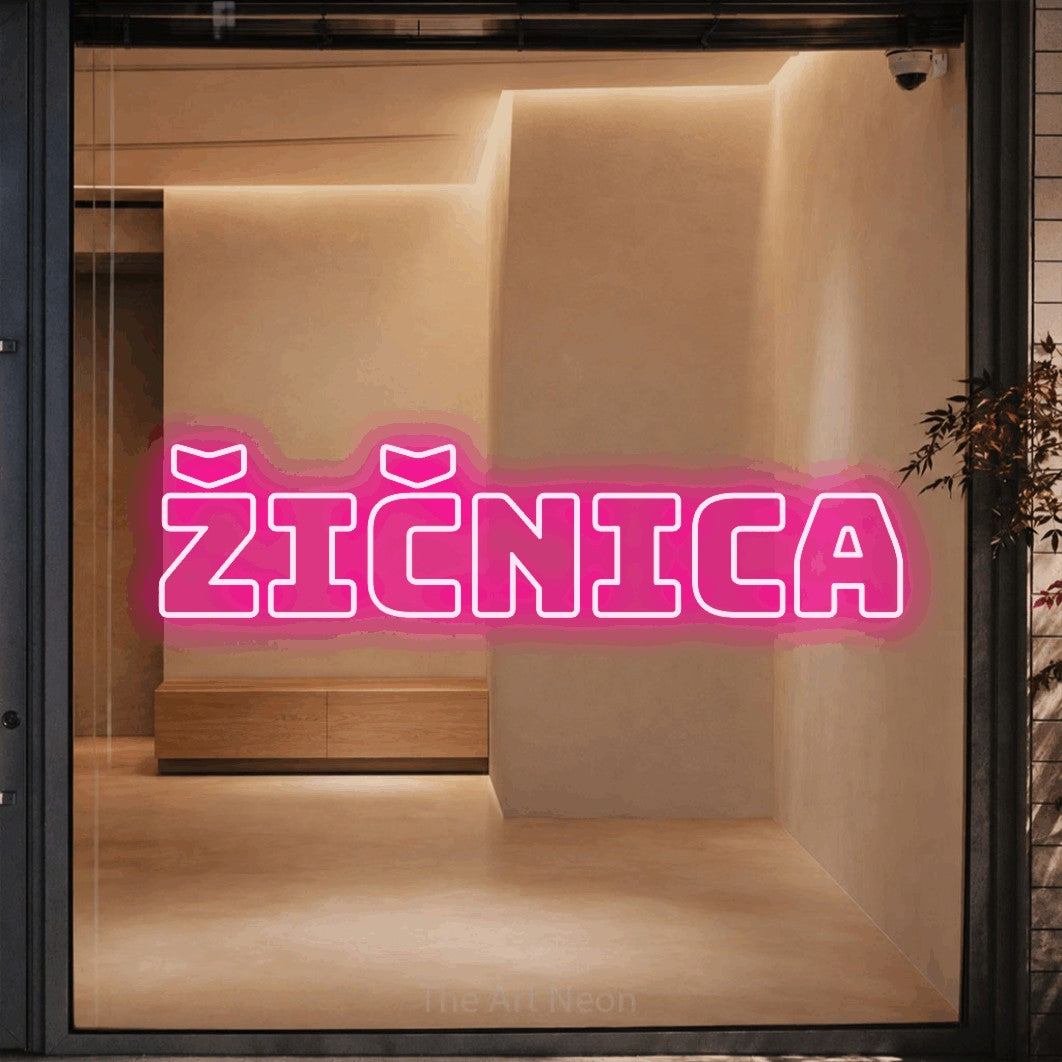 LED neon sign reading “žičnica”, arranged in a single line.