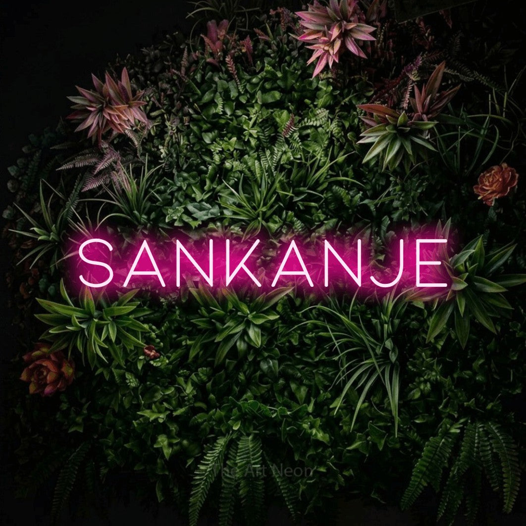 LED neon sign reading “Sankanje”, arranged in a single line.