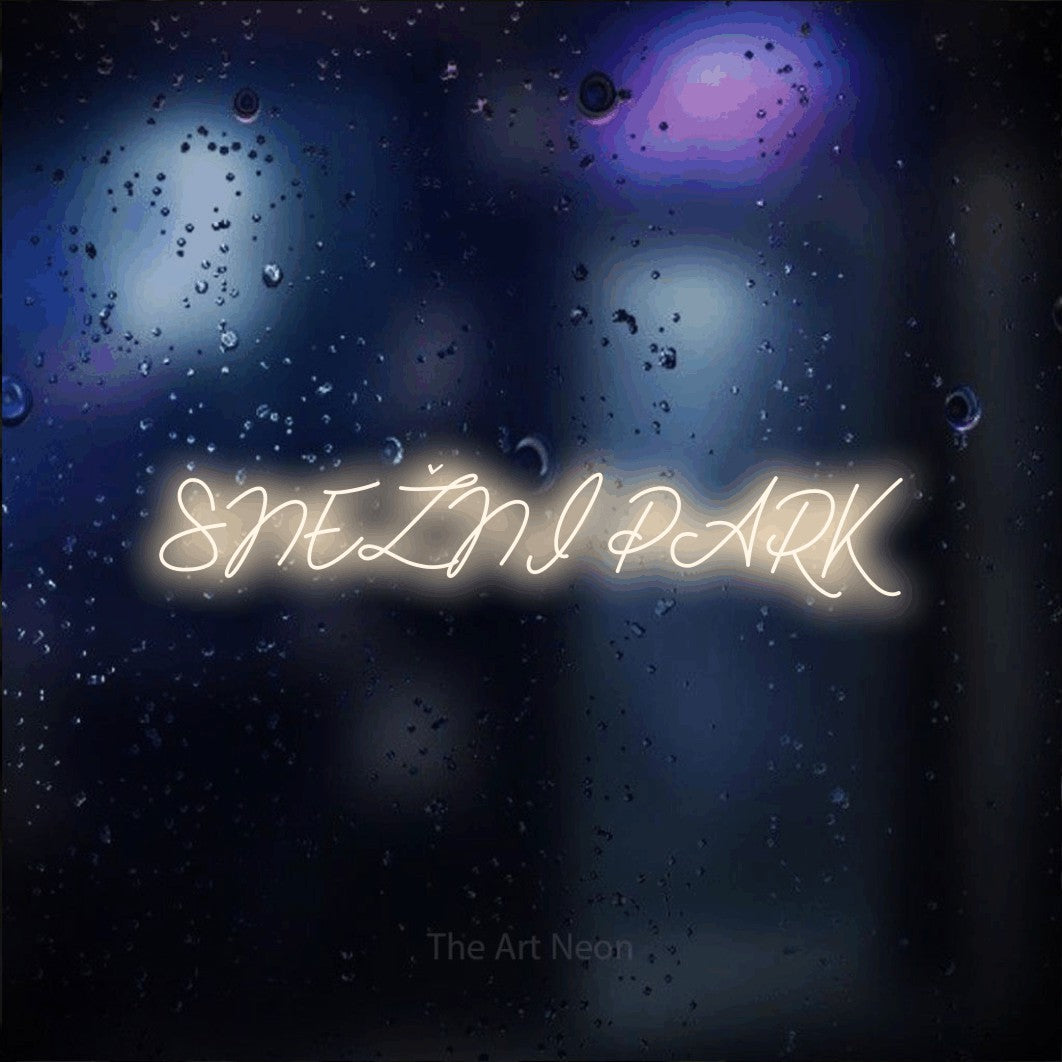LED neon sign reading “SNEŽNI PARK”, arranged in a single line.