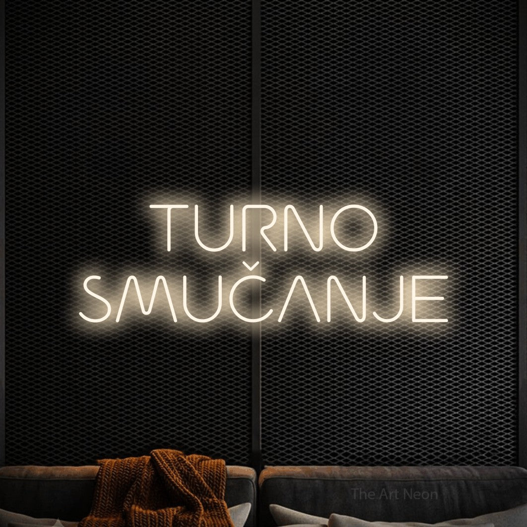 LED neon sign reading “TURNO SMUČANJE”, arranged in two lines.