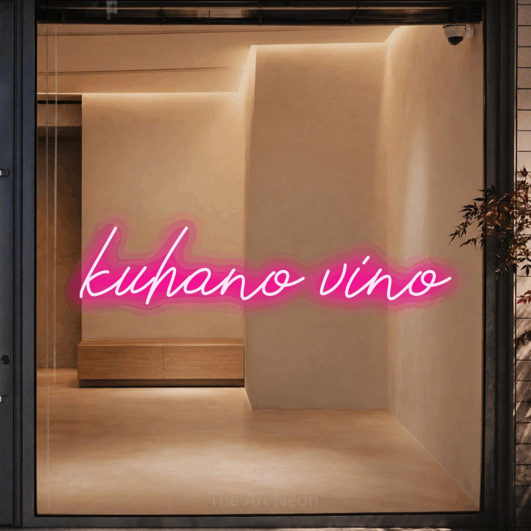 LED neon sign reading “kuhano vino”, arranged in a single line.