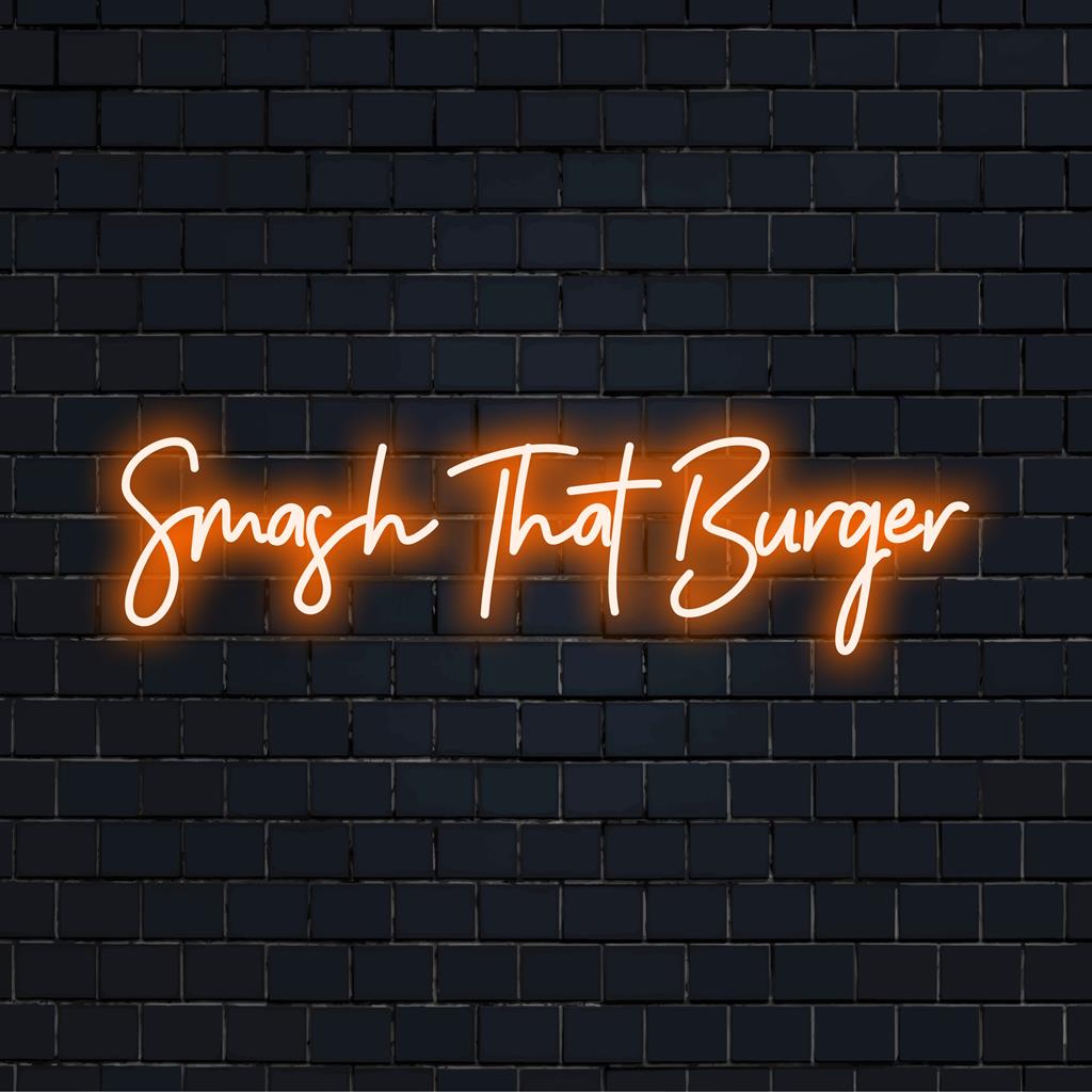 Vibrant LED neon sign for Smash That Burger, ideal custom decor for adding playful charm to any space.