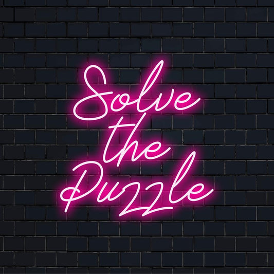 Custom-made LED neon sign with Solve The Puzzle text in vibrant colors, perfect for unique neon wall art and decor.