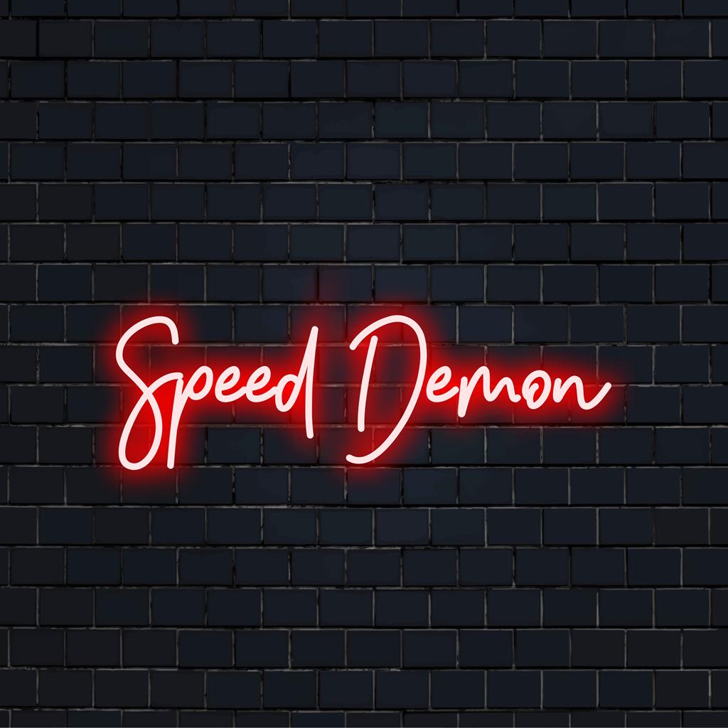 Vibrant and edgy LED neon sign featuring a dynamic 'Speed Demon' design, perfect for modern decor and adding a bold statement.