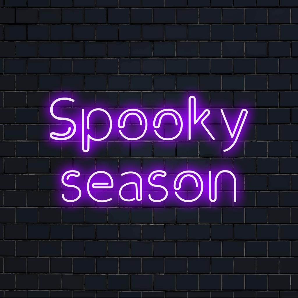 Vibrant, custom-made LED neon sign reading Spooky Season with fun, festive flair. Perfect neon light decor for Halloween enthusiasts.