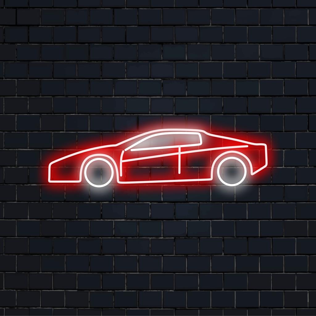 Enseigne néon LED au design épuré d'une voiture de sport ; une décoration personnalisée idéale pour les passionnés d'automobile. Décoration murale néon, éclairage LED.