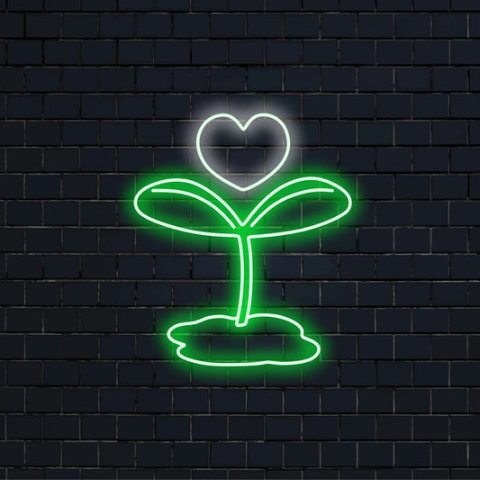 "Sprout and Heart Neon Sign" spaja svježinu prirode s toplinom srca, bacajući blistavi sjaj za atmosferu rasta i ljubavi u vašem prostoru.