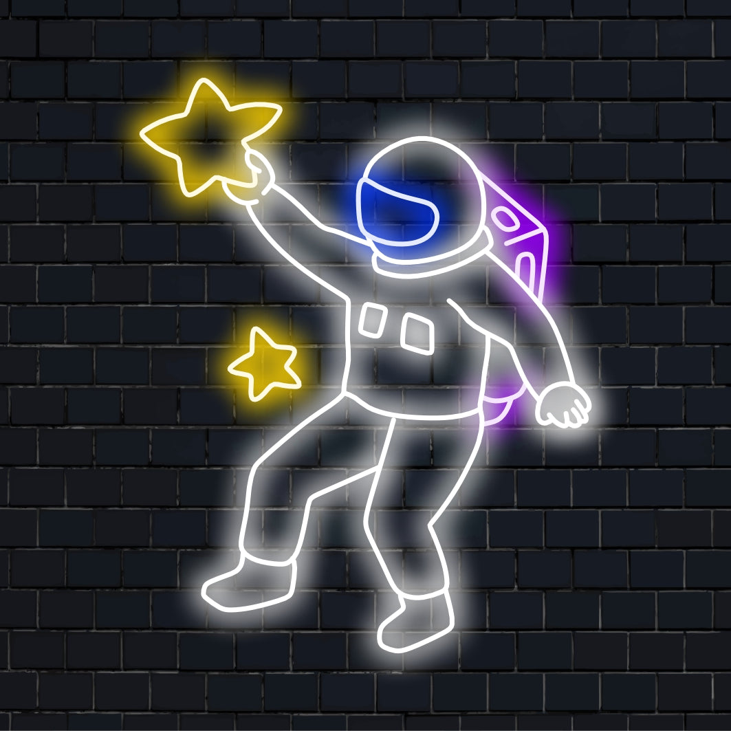 Star-Holding Astronaut Neon Sign | Space-themed LED Wall Art | TheArt ...