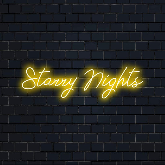 Custom Starry Nights neon sign brings radiant charm and ambiance; perfect for any decor setting with its luminous appeal.