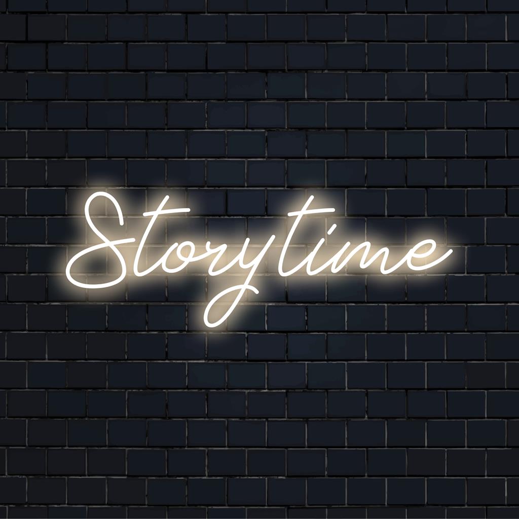 Vibrant custom LED neon sign titled Story Time, perfect for adding a personalized glow to any space.