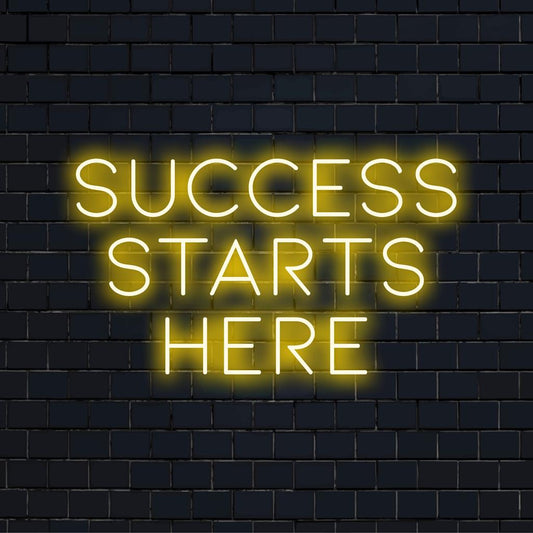 Panneau néon LED affichant Success Stars Here 2 avec LED blanc bleuté brillante, parfait pour une décoration murale au néon vibrante.