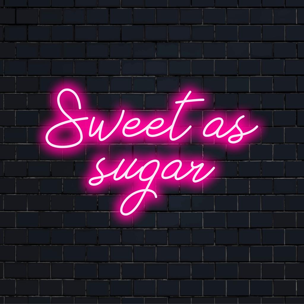 Neon sign reading Sweet As Sugar, perfect for brightening any space with personalized LED charm and unique neon art.