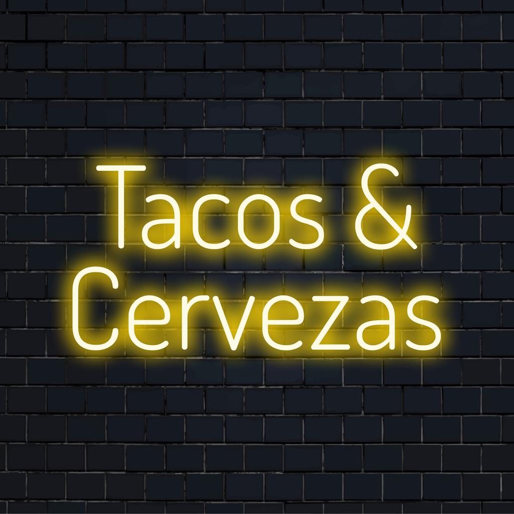 LED neonový nápis Tacos And Cervezas zářící živými barvami, ideální pro živou výzdobu, vlastní neonové umělecké dílo pro nadšence.