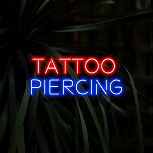 "Tattoo Piercing Neon Sign" adds an edgy vibe with its iconic design, casting a bold glow that celebrates the rebellious and creative spirit of body art in your space.