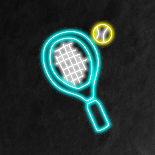 "Tennis Racket and Ball Neon Sign" brings a sporty vibe with its dynamic design, casting an energetic glow that captures the excitement and fun of the game in your space.
