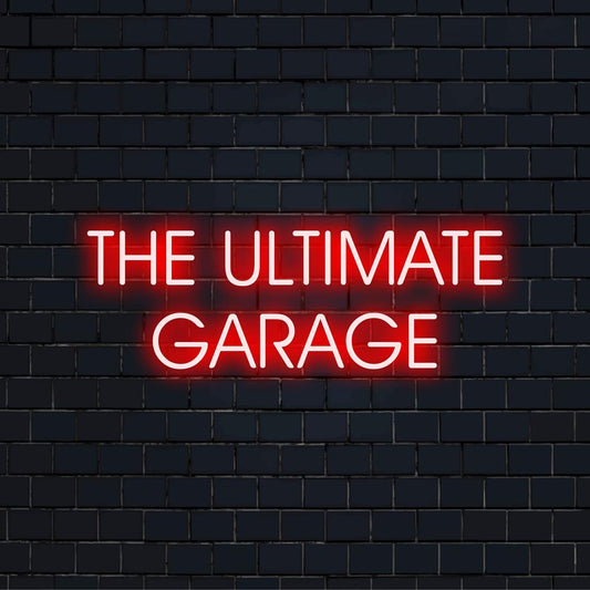 Custom-made LED neon sign for The Ultimate Garage, perfect neon light decor for personalized style in any space.