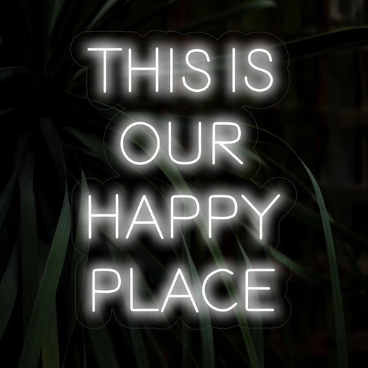 "This is Our Happy Place Neon Sign" spreads joy with its celebratory message, casting a warm glow that creates an atmosphere of positivity and love in your space.