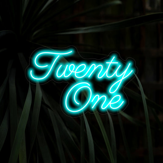 "Twenty One Neon Sign" brings a modern touch with its sleek numerals, casting a cool glow that creates a stylish and contemporary atmosphere in your space.