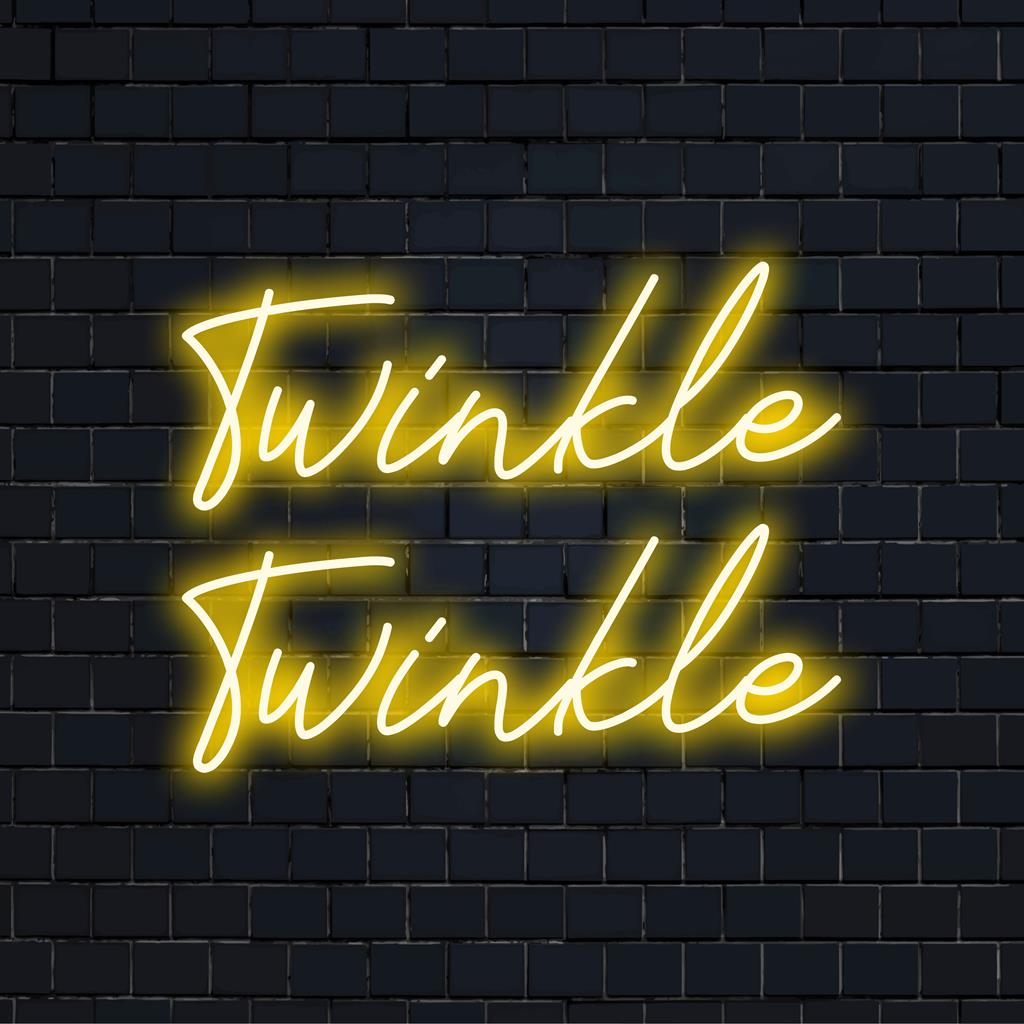 Custom LED neon sign featuring Twinkle Twinkle text art, perfect for unique wall decor and personalized luminous charm.