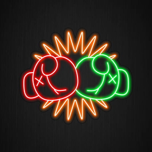 "Two Hands with Boxing Gloves Hitting Each Other Neon Sign" adds intensity with its dynamic design, casting an energetic glow that celebrates the passion and action of boxing in your space.