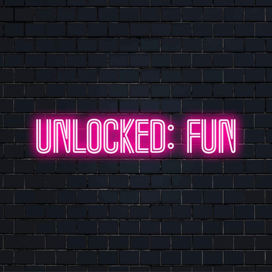 Šareni LED neonski znak s natpisom Unlocked Fun, hvata živopisnu energiju, savršen za jedinstvenu zidnu umjetnost i svijetlo uređenje doma.