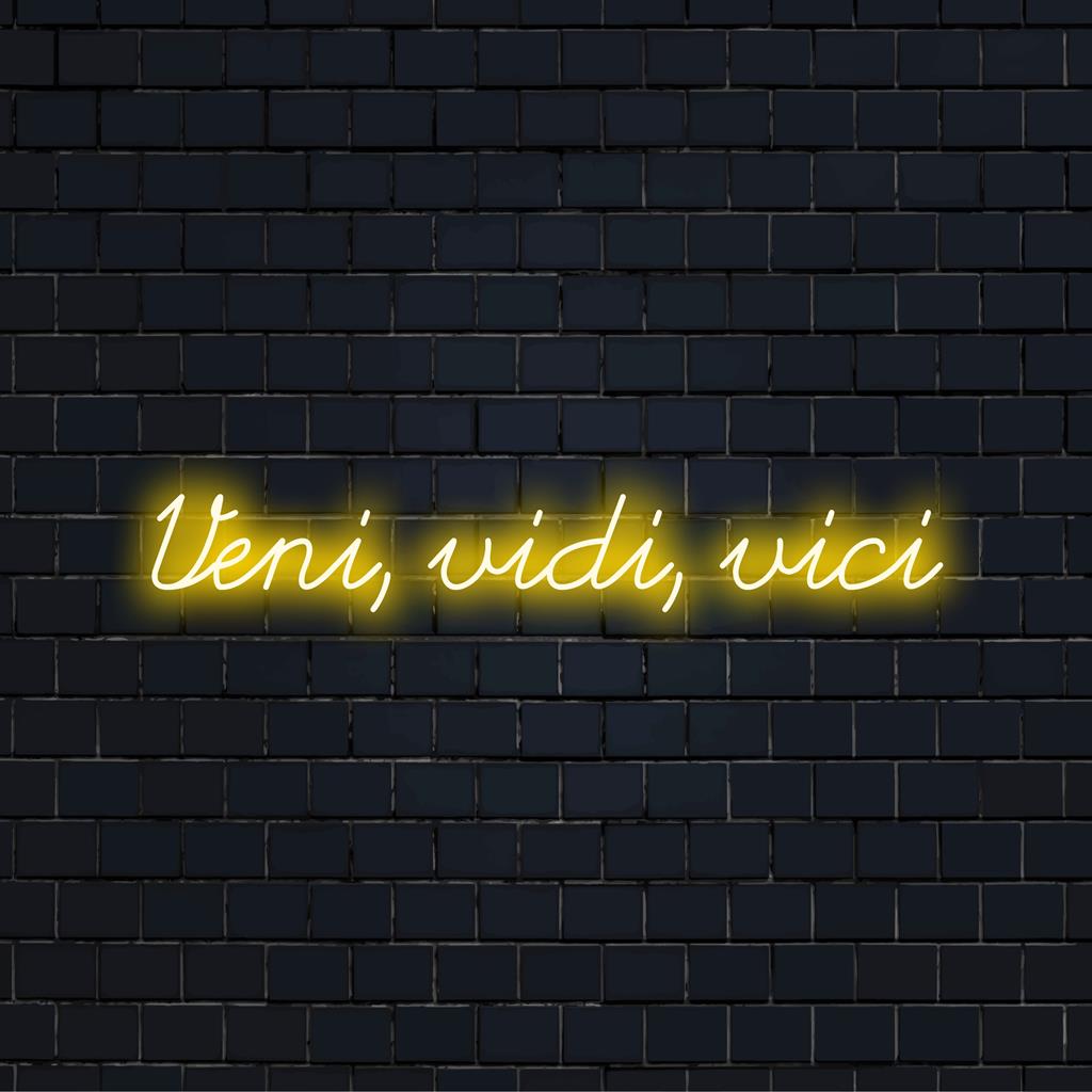 Kohandatud LED-neoonsilt, millel on Veni, Vidi, Vici, sobib suurepäraselt igale seadele ainulaadse puudutuse lisamiseks.