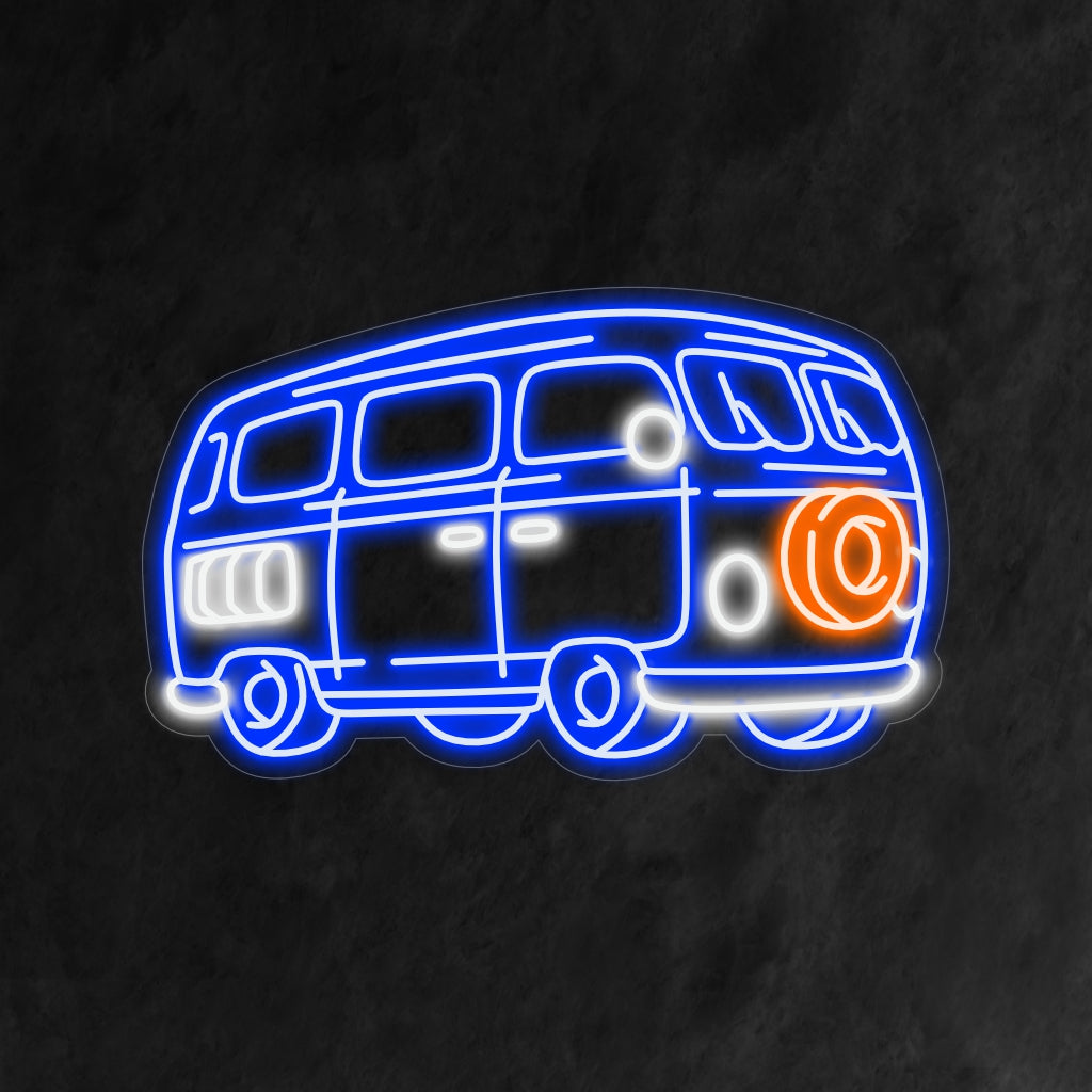 "Vintage Van Neon Sign" evokes retro vibes and adventure with its classic silhouette, illuminated by a warm and nostalgic glow.