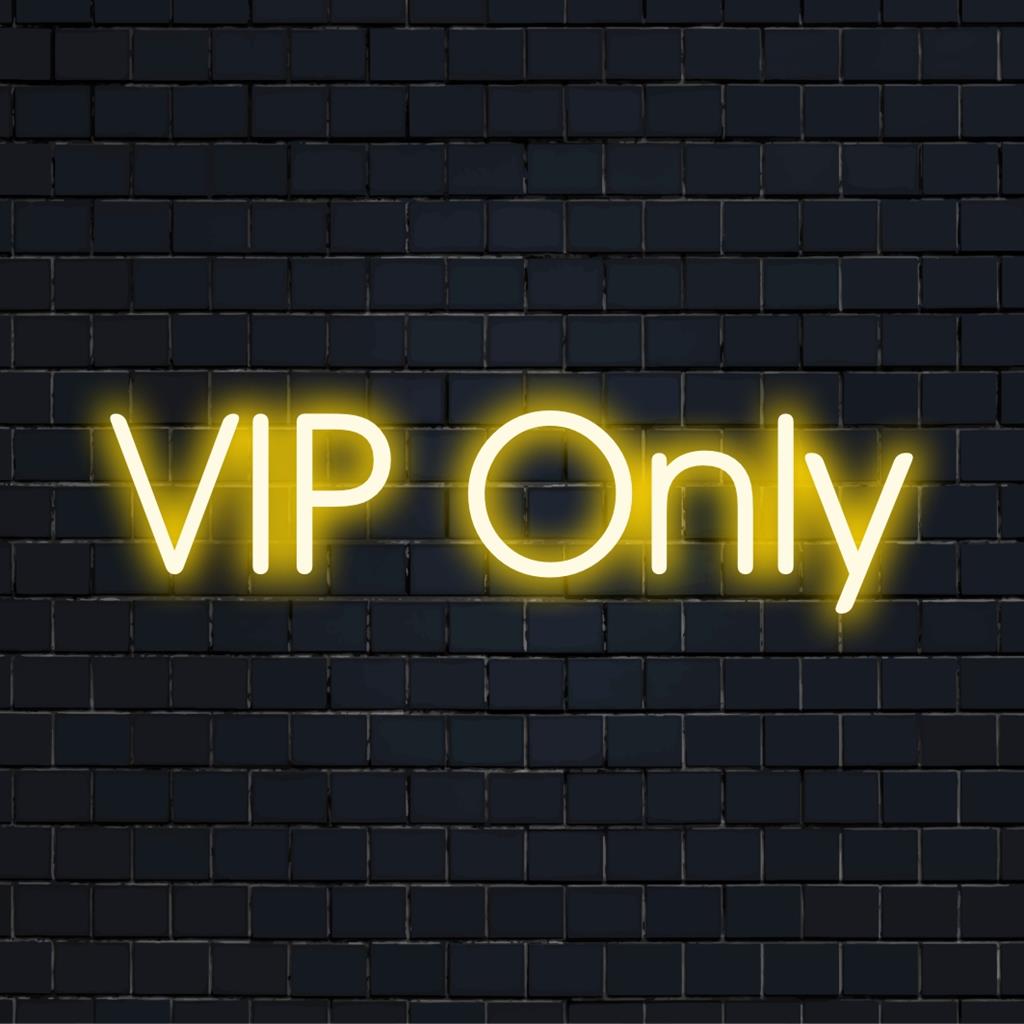 Custom-made LED neon sign emitting a stylish VIP Only message, perfect for upscale ambiance and personalized decor.