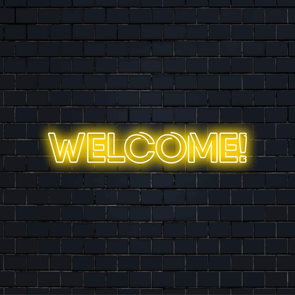 Colorful and inviting custom LED neon sign with Welcome! text, perfect for adding a personalized glow to any space.