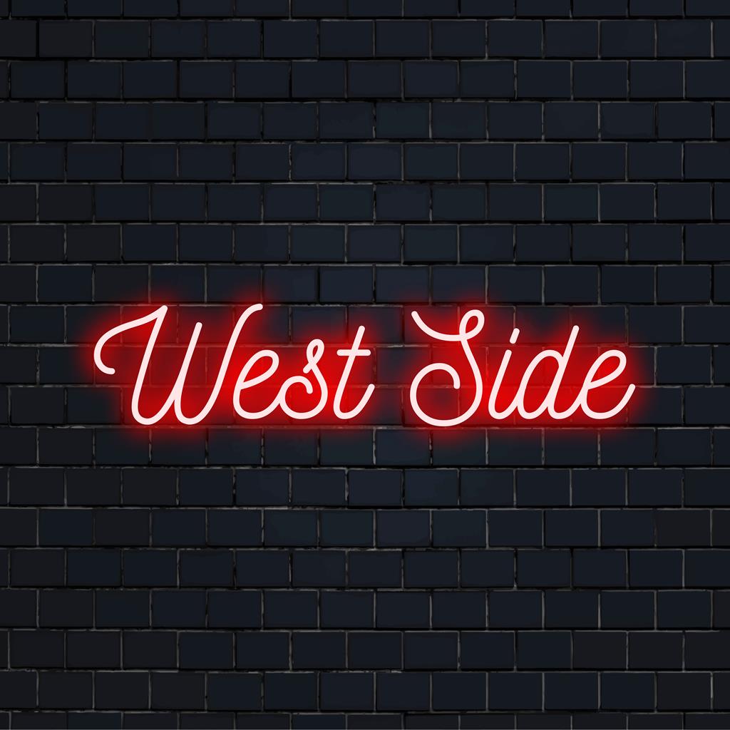 Vibrant West Side LED Neon Sign, perfect custom wall decor for adding a personalized pop of light to any setting.