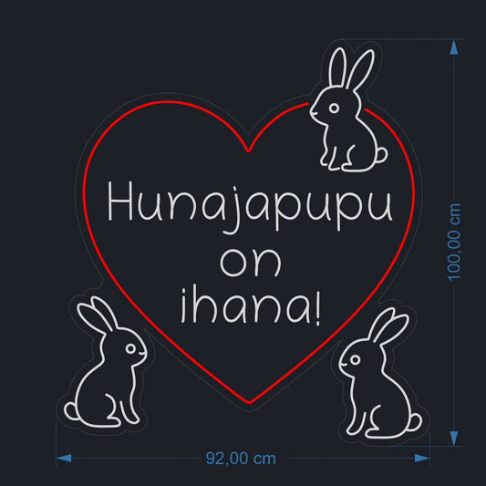 Hunajapupu on ihana! – räätälöity neonkylt­ti (100 × 92 cm)