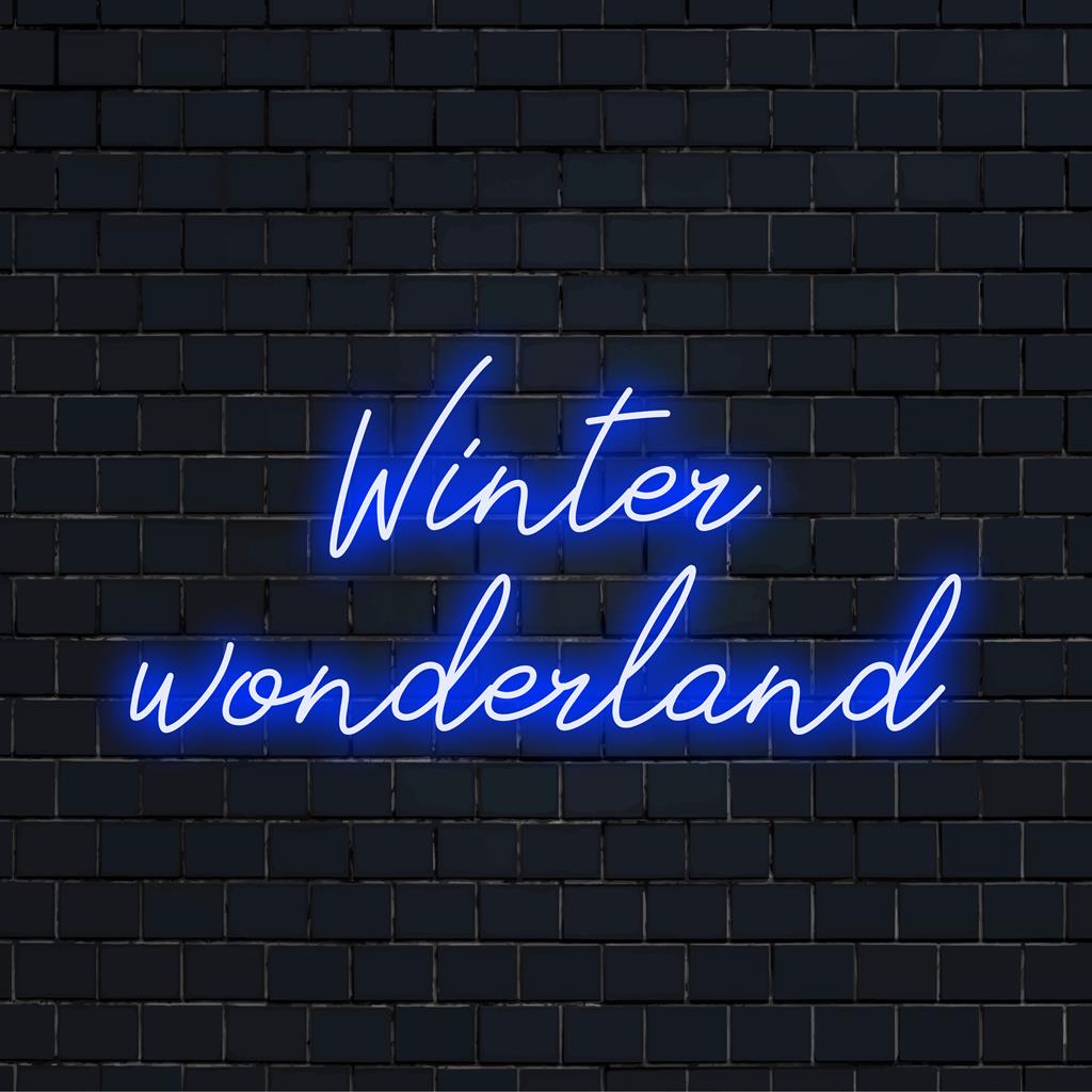 Custom LED sign reading Winter Wonderland in bright colors; perfect neon light decor for personal or festive spaces.