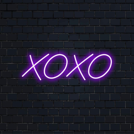 Custom LED neon sign reading XOXO with stylish design, perfect for vibrant and modern decor. Neon art, personalized home lighting.