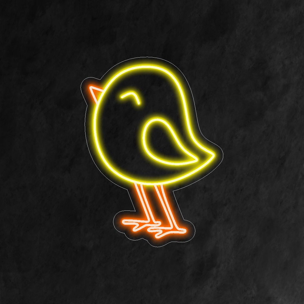 "Yellow Chick Neon Sign" - A cute representation of a yellow chick in vibrant neon glow.