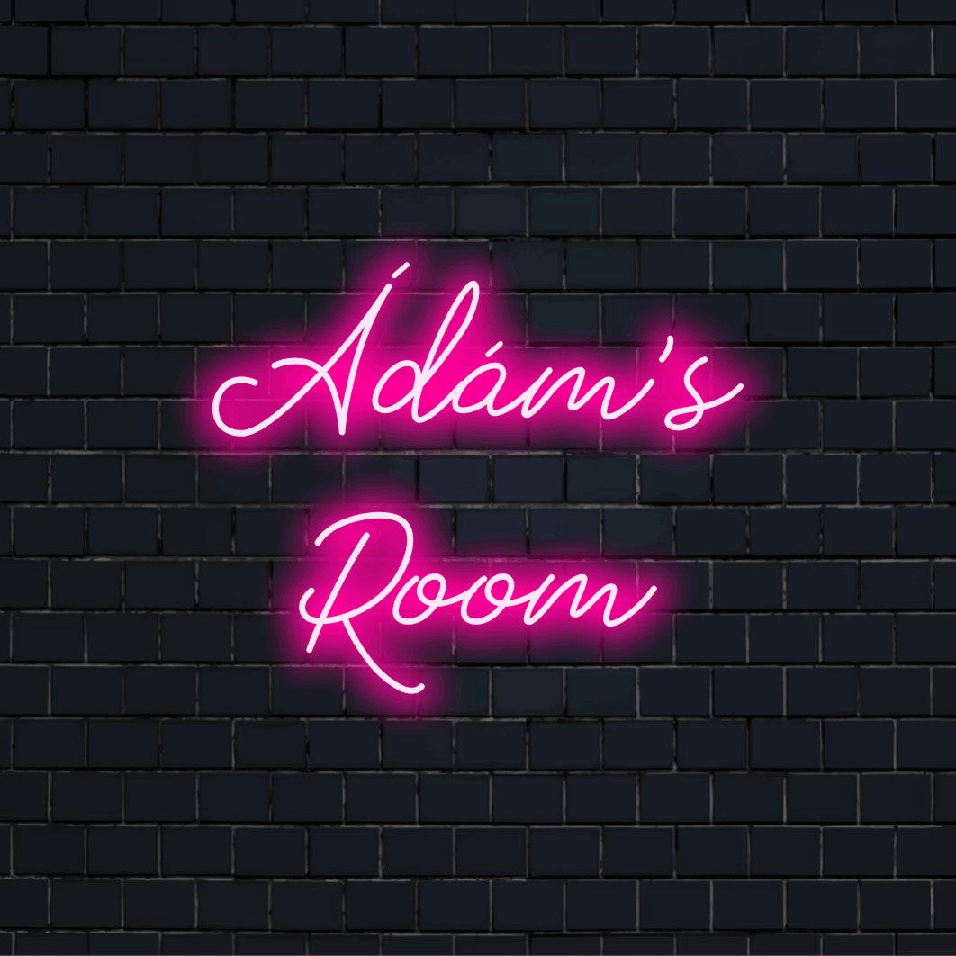 Adam_s Room Personalized Neon Light with soft neon glow on dark brick wall