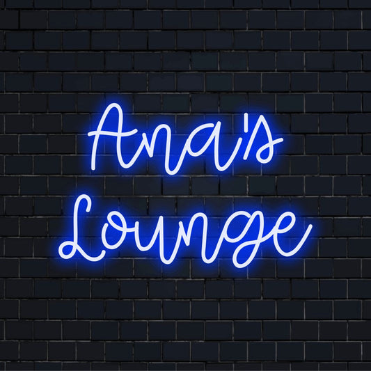 Ana_s Lounge Custom Name Neon Sign, glowing wall decor against brick backdrop