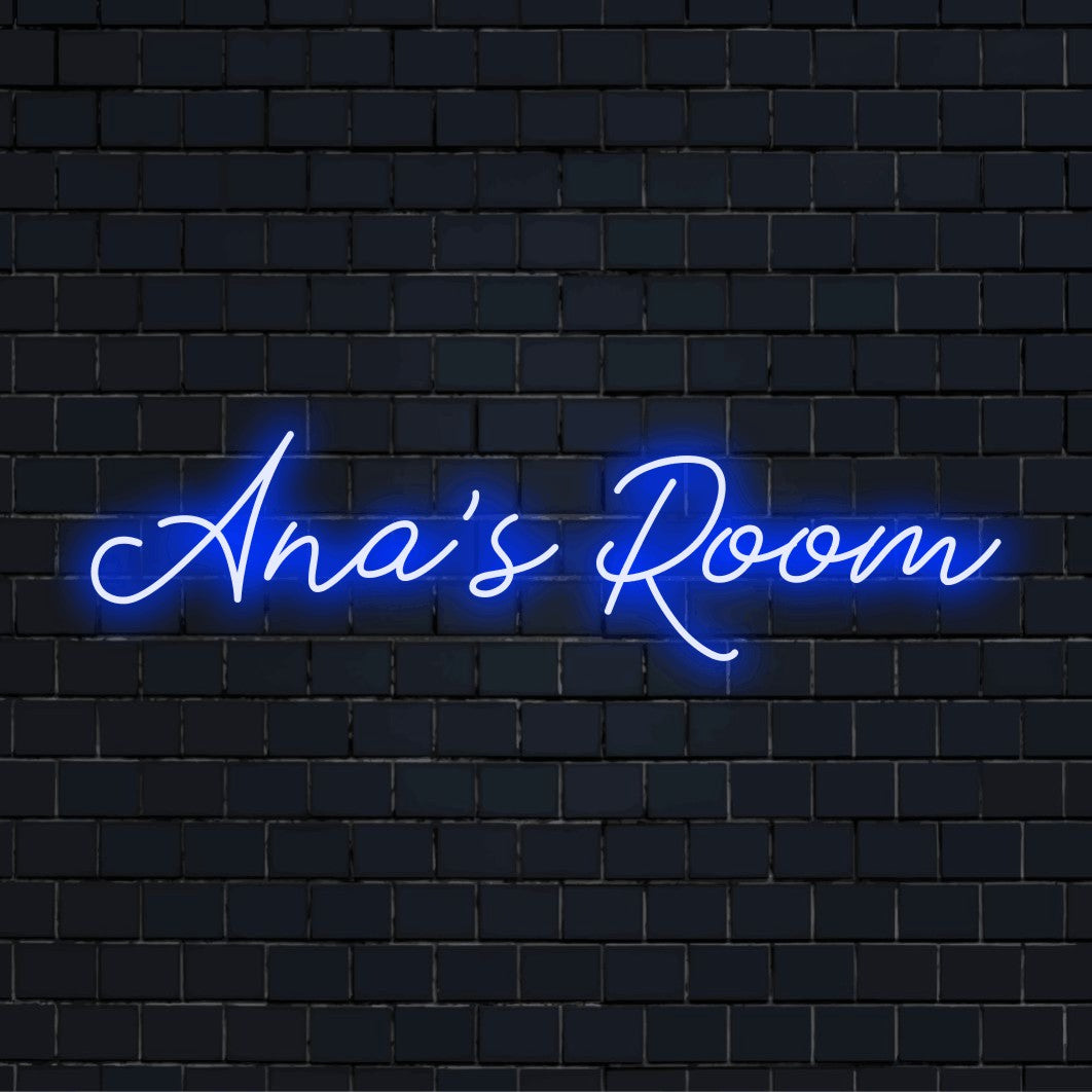 Ana_s Room Personalized Neon Light with bright neon lettering against black brick wall