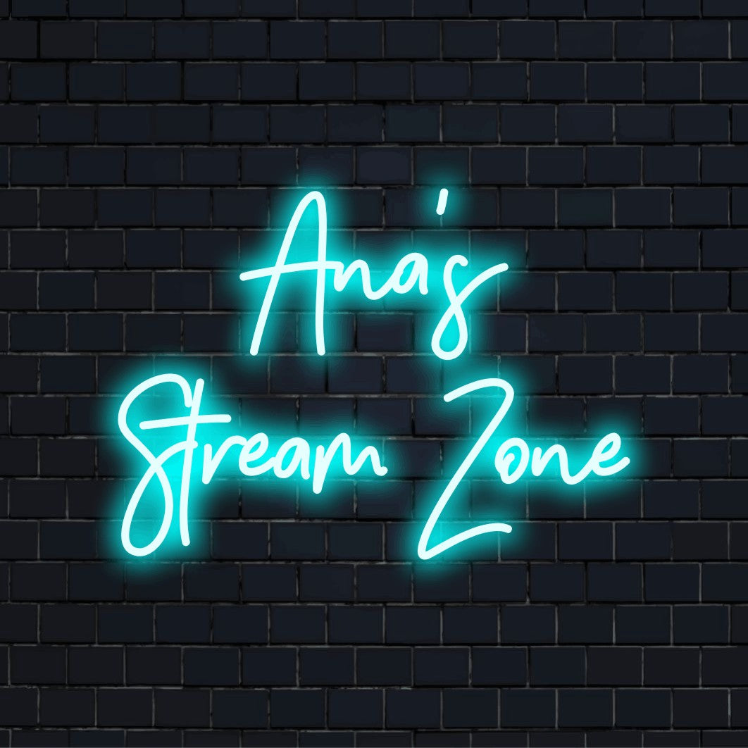 Ana_s Stream Zone Personalized Neon Light with soft neon glow on dark brick background