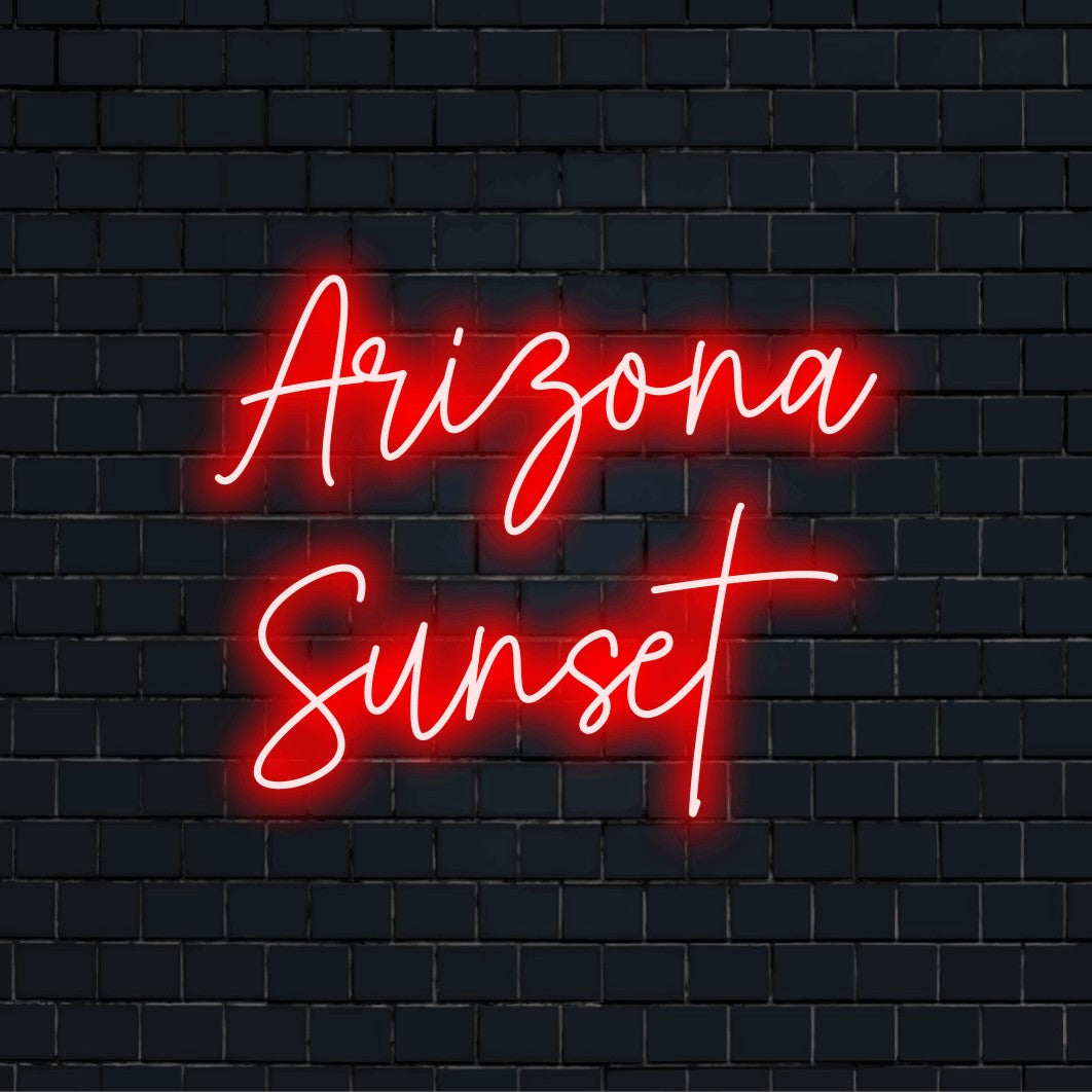 Arizona Sunset LED Neon Sign, bright neon glow on dark brick wall