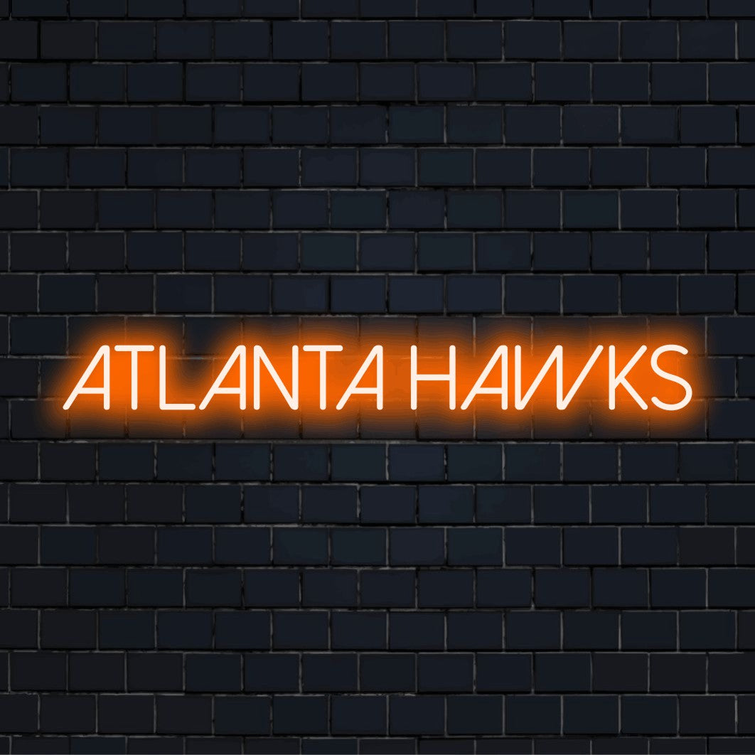 Atlanta Hawks LED Neon Sign, soft neon glow on dark brick background
