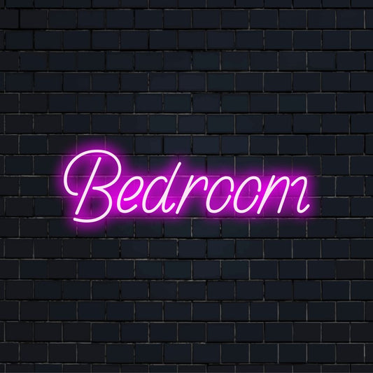 Bedroom LED Neon Sign, bright LED glow on black brick background