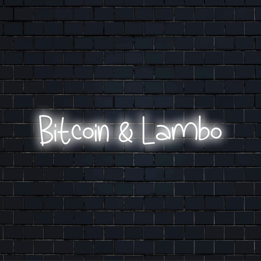 Bitcoin Lambo Neon Sign, soft neon glow on dark brick background