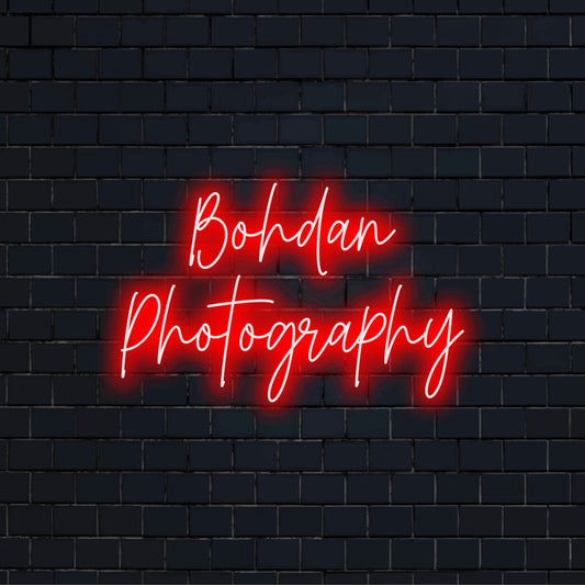 Bohdan Photography Personalized Neon Light with glowing wall decor on black brick background