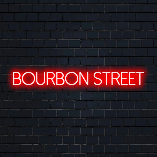 Bourbon Street Neon Light with bright LED glow on black brick background