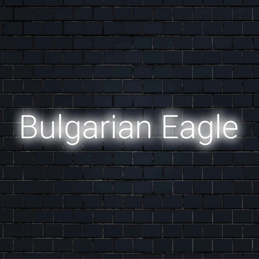 Bulgarian Eagle LED Neon Sign, neon text light against black brick wall